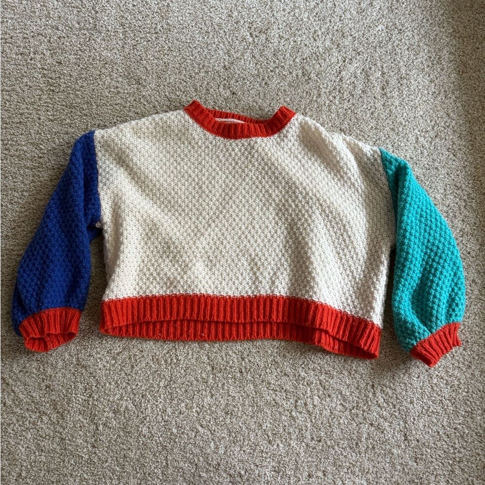 Francesca's Collections Red and Blue Crew Neck Sweater